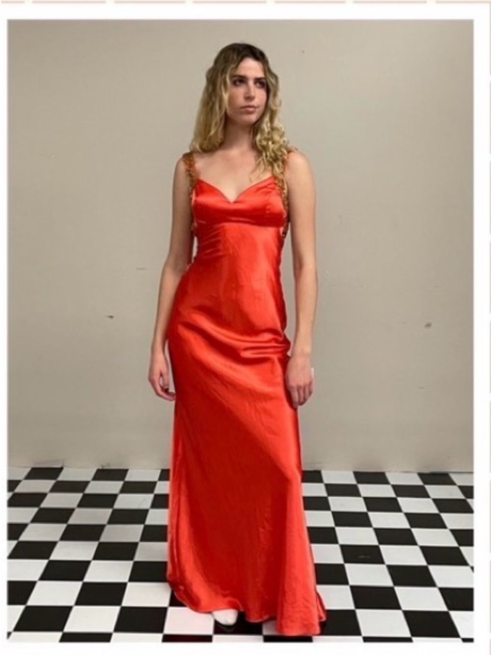 Orange Cross Satin Slip Evening Gown